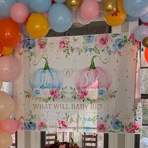 Gender reveal party decor sign and banner